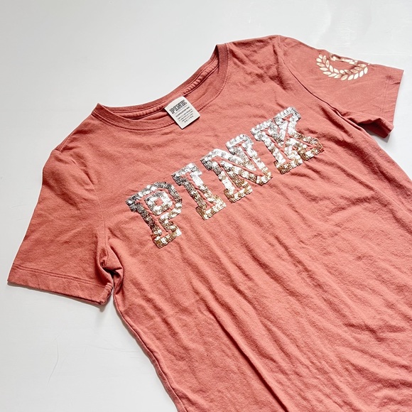🩷VICTORIA SECRET PINK SPARKLE BLING PINK SHORT SLEEVE TEE SHIRT TOP SIZE XS - Picture 3 of 14